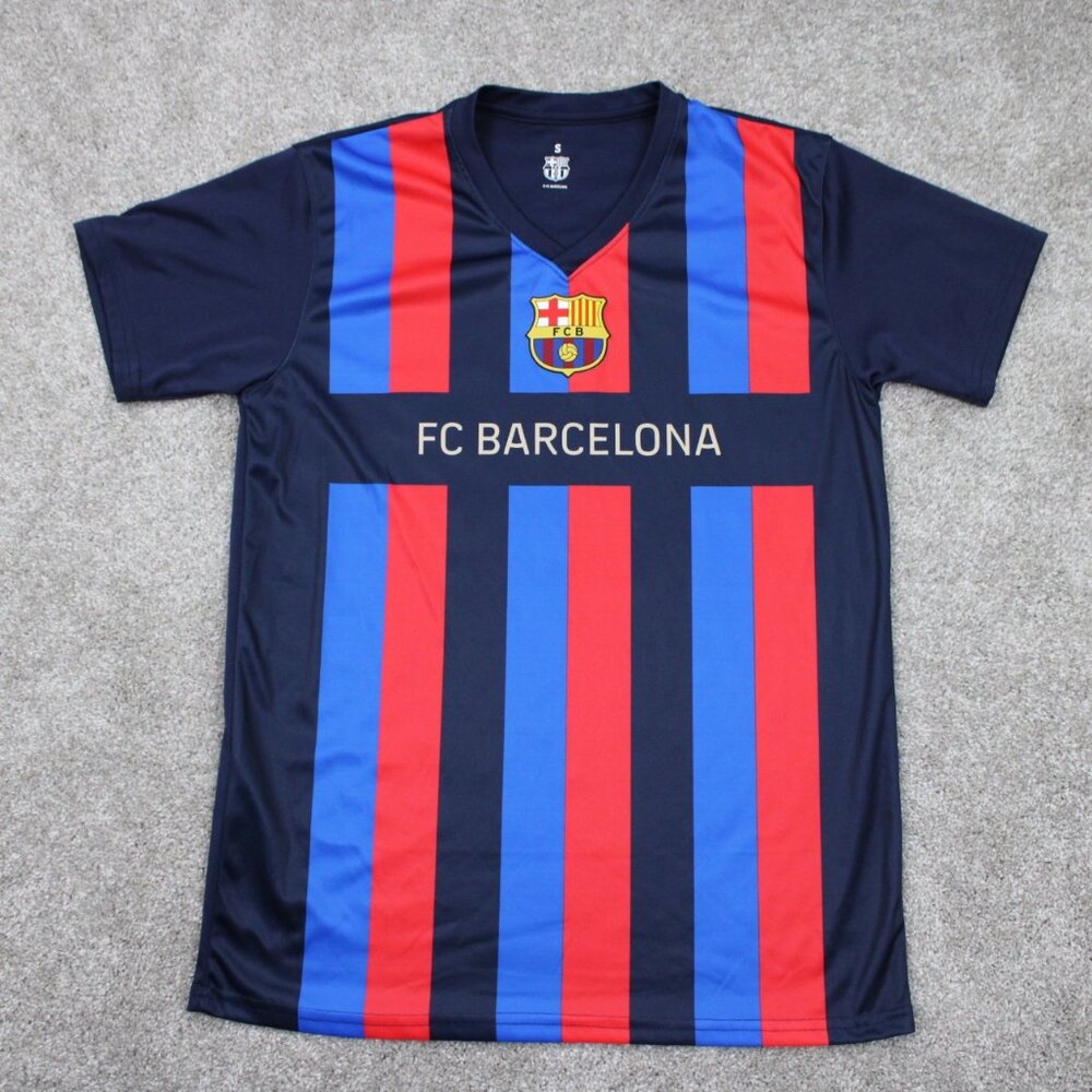 FC Barcelona Jersey Shirt Mens Small Red/Blue Authentic FCB Polyester S/S‎ Tee